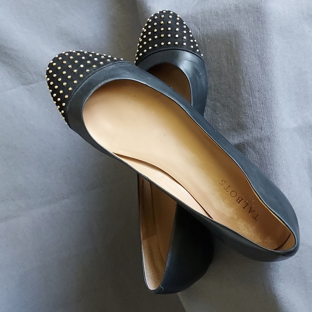 Talbots Black Flats with Gold Studs